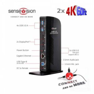Club3D SenseVision Docking Station USB3.0 Dual Display 4K 60Hz Nero - immagine 5