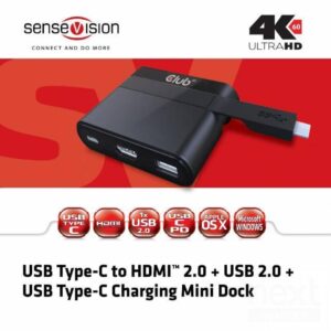 Club3D Mini Dock USB Type-C to HDMI2.0/USB2.0/Type-C Nero - immagine 3