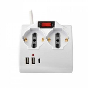 Mediacom Multipresa da Tavolo 2*Schuko 10/16A 2*Bipasso 10/16A 2*USB 5V/2.4A USB-C 5V/3A 1.5m Bianco - immagine 1