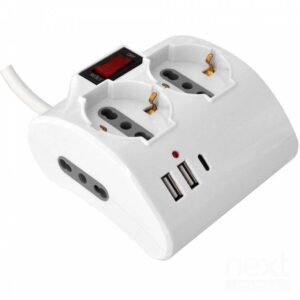 Mediacom Multipresa da Tavolo 2*Schuko 10/16A 2*Bipasso 10/16A 2*USB 5V/2.4A USB-C 5V/3A 1.5m Bianco - immagine 4