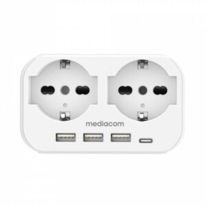 Mediacom MD-PM107 Multipresa 2*Schuko 16A 3*USB-A 5V 2.4A 1*USB-C 5V 3A Bianco - immagine 1