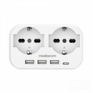 Mediacom MD-PM107 Multipresa 2*Schuko 16A 3*USB-A 5V 2.4A 1*USB-C 5V 3A Bianco - immagine 2