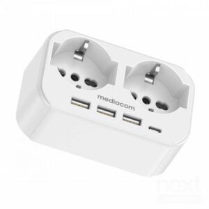 Mediacom MD-PM107 Multipresa 2*Schuko 16A 3*USB-A 5V 2.4A 1*USB-C 5V 3A Bianco - immagine 3