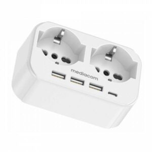 Mediacom MD-PM107 Multipresa 2*Schuko 16A 3*USB-A 5V 2.4A 1*USB-C 5V 3A Bianco - immagine 5