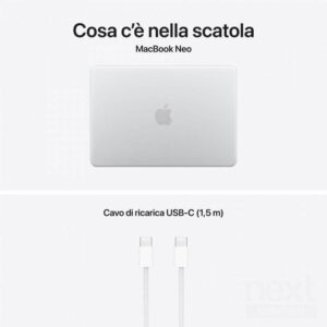 Apple MacBook Neo A18 Pro 6 Core 8GB GPU 5 Core SSD 256GB 13" 2.5K Argento MacOS - immagine 3