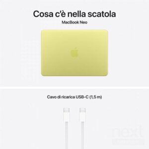Apple MacBook Neo A18 Pro 6 Core 8GB GPU 5 Core SSD 512GB 13" 2.5K Giallo agrume MacOS - immagine 3