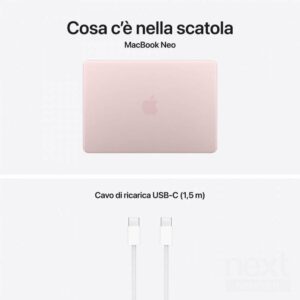 Apple MacBook Neo A18 Pro 6 Core 8GB GPU 5 Core SSD 256GB 13" 2.5K Rosa pastello MacOS - immagine 3
